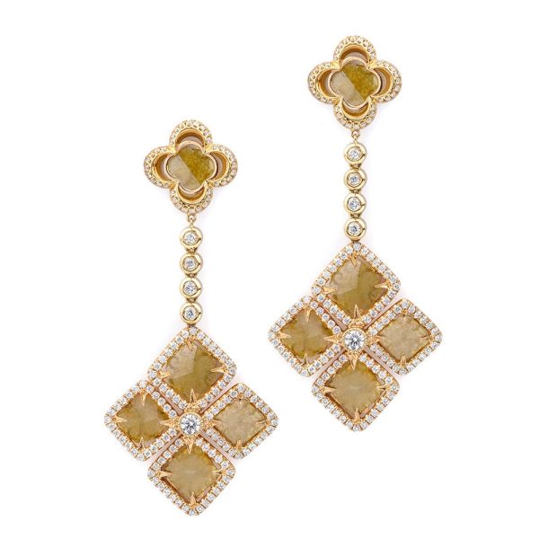 Mixed-Cut Yellow Diamond Floral Drop Earrings ER213 Online Sale