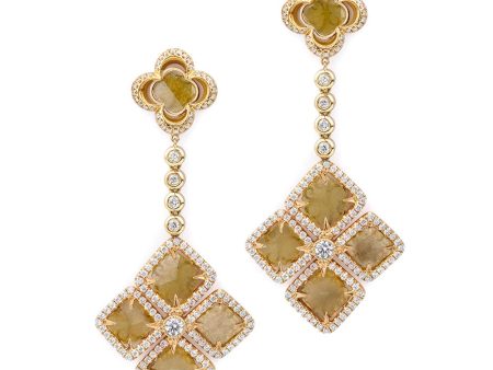 Mixed-Cut Yellow Diamond Floral Drop Earrings ER213 Online Sale