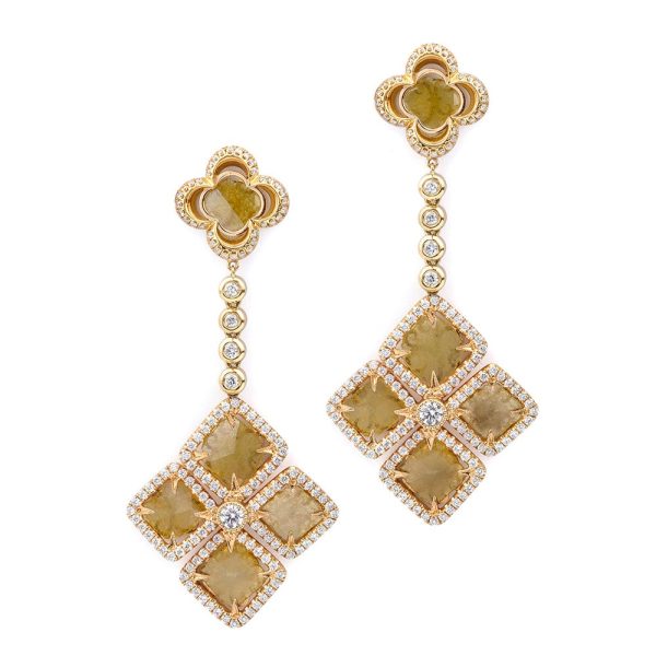 Mixed-Cut Yellow Diamond Floral Drop Earrings ER213 Online Sale