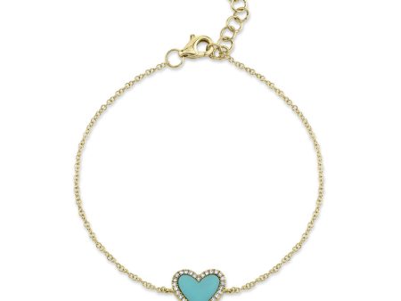 0.09CT DIAMOND & 0.60CT COMPOSITE TURQUOISE HEART BRACELET SC55019291 For Cheap