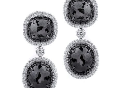 Double Drop Cushion Black Diamond Earrings ER259 Hot on Sale