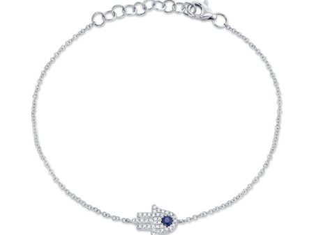 0.09CT DIAMOND & 0.08CT BLUE SAPPHIRE HAMSA BRACELET SC55005294 For Discount