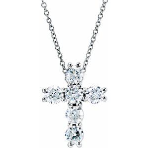 14K White 1 4 CTW Lab-Grown Diamond Cross 18  Necklace Sale