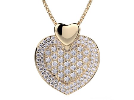 Diamond Filled Heart Pendant Necklace MH112L-YG For Sale