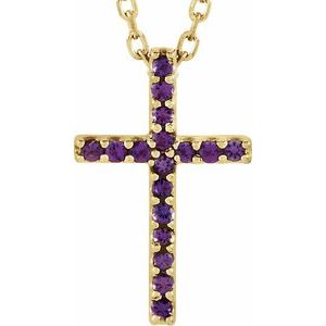 14K Yellow Natural Amethyst Petite Cross 16  Necklace Cheap