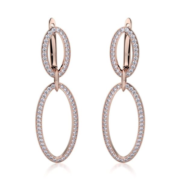 Double Oval Diamond Drop Earrings MKOB169RG Online Sale