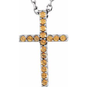 14K White Natural Yellow Sapphire Petite Cross 16  Necklace For Sale