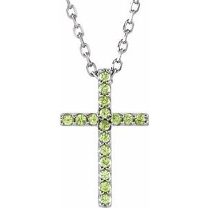 14K White Natural Peridot Petite Cross 16  Necklace Sale