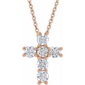 14K Rose 1 4 CTW Natural Diamond Cross 18  Necklace Hot on Sale