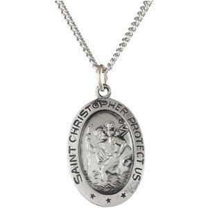 Sterling Silver 19x14 mm Oval St. Christopher 18  Necklace For Discount